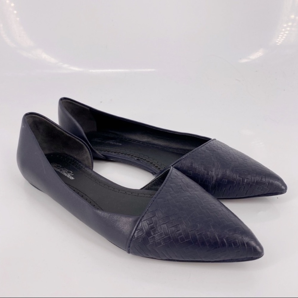 Brooks brothers navy leather basket weave d’orsay pointed toe flats